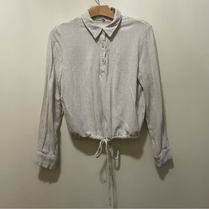 Linen blend Cinched Bottom Blouse | Tan/Beige | Size Medium